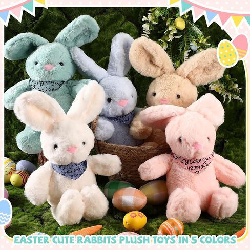 Poen 10 Pcs Easter Bunny Stuffed Animal Bulk 14 Inches Cute Rabbits Plush Toys Easter Bunny Gift in 5 Colors Easter Basket Eggs Filled Stuffers for Boys Girls Easter Birthday Party Decor(Classic) in Kuwait