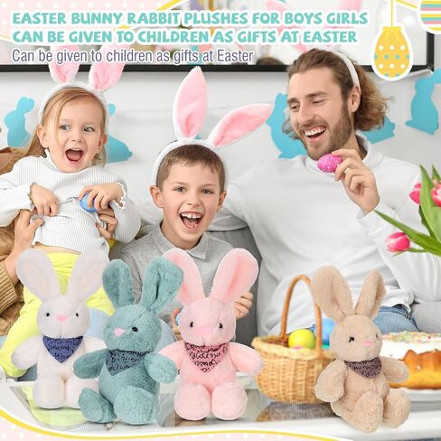 Poen 10 Pcs Easter Bunny Stuffed Animal Bulk 14 Inches Cute Rabbits Plush Toys Easter Bunny Gift in 5 Colors Easter Basket Eggs Filled Stuffers for Boys Girls Easter Birthday Party Decor(Classic) in Kuwait