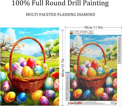 Zlinnar Eggs Diamond Painting for Adults DIY Easter Diamond Art Kits Full Round Drill Dot Paint with Cross Stitch Art Kits Home Wall Decor Room Decor 12 x 16 Inch in Kuwait