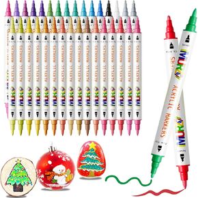 32 Colors Markers - Dual Tips, Paint Pens Markers for Adult Coloring Books Multi-Surface, Rock Painting, Canvas, Wood, Fabric, Glass, DIY Crafts & Art Supplies