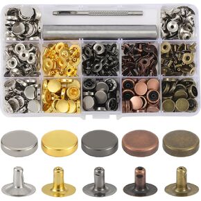 YORANYO 180Sets 12MM Leather Rivets Kit Studs for Clothing Round Flat Rivets for Leather Fabric Studs and Spikes with Leather Crafting Rivet Tool for Repair Decorate Clothes Shoes Bags Belt Dog Collar
