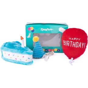 ZippyPaws Birthday Box - Birthday Gift for Dogs, Squeaky Toy Set, Colorful Squeaky Dog and Puppy Toys, and Precious Doggy Plushies - 3 Toys