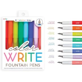 Ooly Color Write Colorful Fountain Pens, Pack of 8 Colored Ink Fountain Pens that Use Refillable Ink Cartridges, Fine Tip for Calligraphy Drawing, Handlettering
