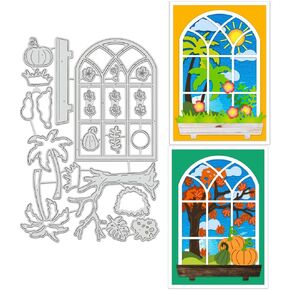 BENECREAT Seasonal Window Die Cuts, Pumpkin Coconut Tree Metal Cutting Dies Stencils, 166x112mm/6.54x4.4 Inch Embossing Template for Scrapbooking Card Making Craft DIY Decoration, 0.8mm Thick