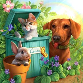 WSLWXSHM Diamond Painting Kits for Adults Dog, Cat Round Full Drill Diamond Art Kits, 5D DIY Paint with Diamonds Crafts for Home Wall Decoration Gifts 12×12Inch Rabbit