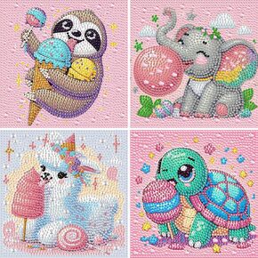 RICUVED 4 Pack Diamond Art Kits, Cute Animal Diamond Painting Kits for Adults, DIY Elephant Diamond Art Painting for Beginner Sloth Art and Crafts Turtle Alpaca Diamond Gem Art for Home Decor 6x6 Inch