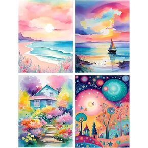 GMETNC 4Pcs Diamond Painting Kits for Adults & Beginners, 5D Flower Fantasy Theme Diamond Art Kits, Multiple Colors, Easy to Read, HD Canvas, DIY Home Wall Decor Gifts 12x16in