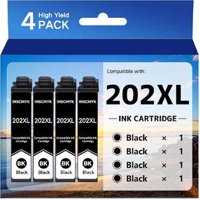 202XL Ink Cartridges 4 Black Pack for Epson 202XL Black for Epson 202XL 202 XL T202XL High Yield Remanufactured Replacement for Epson Workforce WF-2860 Expression XP-5100 Printer