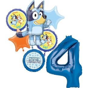 Anagram Bluey 4th Birthday Party Supplies Foil Balloon Bouquet Decorations