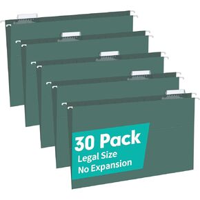HERKKA Extra Capacity Hanging File Folders, 30 Pack Reinforced Legal Size Hanging Folders with Heavy Duty 3 Inch Expansion, Designed for Bulky Files, Medical Charts, Green