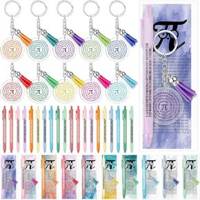 Roowest 20 Sets Pi Day Math Award Gift 3.14 Fun Symbol Bookmarks Ballpoint Pen Black Ink with Colored Tassel Acrylic Keychain Gifts for Science Irrational Number of Pi Prize Decorations for Party