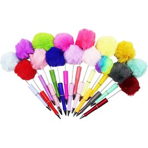 DIY Silicone Beadable Ballpoint Pen, Pom-pom Ballpoint Pen Set, Cute Student Pen, Furry Pen, 16 Colors ，for School, Wedding, Office, Creative Stationery Gifts for Girls (Black Ink) (16)