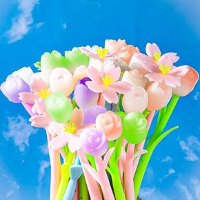 60 Pieces Color Changing Flower Ballpoint Pens End of Year Teacher Student Gifts Pens Bulk 0.5mm Tulip Rose Floral Gel Ink Rollerball Pens for Kids Gifts School Home Office Girls