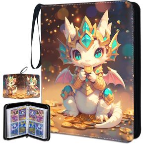 Cute Dragon Trading Card Binder, Gift Card Binder for Boys Girls Teens, Collectible Trading Card Holder with 400 Cards for Storage, PU Leather Zipper Binder for Collectors
