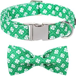 Maca Bates St Patricks Day Dog Collar with Bow Bowtie Irish Clover Dogs Pink Green Sailor Bow Tie Soft Adjustable Saint Patrick's Shamrock Spring Gift for Small Medium Large Girl Boy Puppy