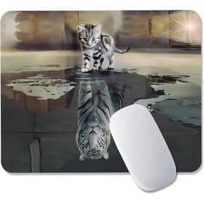 وسادة الماوس ، Desk Desk Mat Ponstyport Pattern Pattern Design ، Mousepads غير القابلة للانزلاق مع حواف مخيط للعمل ، اللعبة ، المكتب ، المنزل （9.5x7.9 بوصة） - Cat & Tiger