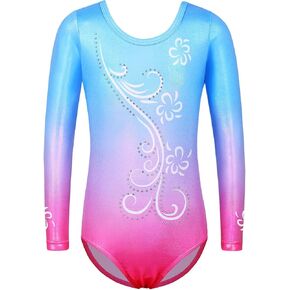 BAOHULU Gymnastics Leotard for Girls Long Sleeve Shiny Diamond Ballet Dance One Piece Outfit