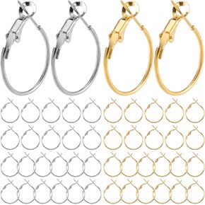 Joez Wonderful 48Pcs Hoop Earrings Finding, Hypoallergenic Alloy Round Earring Hoops for Jewelry Making, Open Beading DIY Earrings Craft Art Accessories (Gold+Silver, 40mm)