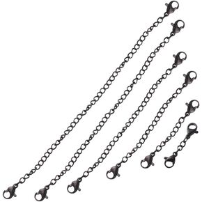 SUPVOX 6pcs Necklace Extender Stainless Steel Bracelet Chain Extender with Lobster Clasps DIY Craft Jewelry Making Findings Supplies Black