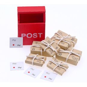 Miniatures Dollhouse Wooden Mailbox with Mail Sack Postcard,Mini Mailbox Toy,1 12 Scale Dollhouse Accessories