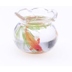 1Pcs Multicolour Mini Round Fish Tank Realistic Glass Decor for Dollhouse Display Captivating Miniature for Crafts Ornaments Handmade Landscape,Miniature Goldfish Bowls,Dollhouse Accessories(Gold)
