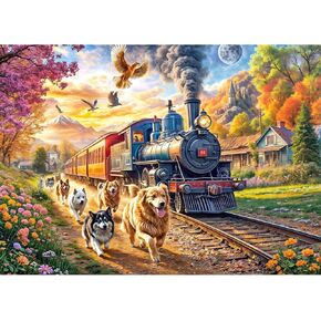 Jigsaw Puzzles for Adults 1000 Pieces, Interlock Perfectly Letter on Back No Dust, Home Decor Birthday Party Gift Toy for Men Women Elders Seniors, 1:1 Poster - Happy Train