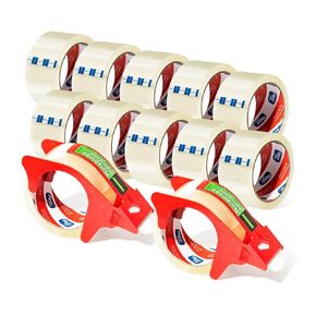 Clear Packing Tape with Dispenser - Heavy Duty, Noise-Reducing, 1.88 Inch, 45 Yards, 2 Dispensers & 12 Refills