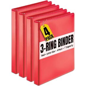 1 intheoffice 3 رابط الحلقة ، رابط الدائري الدائري ، مساحة تراكب واضحة ، سعة 1 "، 11" × 8.5 "، أحمر ، 4 حزمة