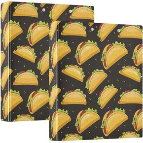 3 Ring Binder 1 Pack Cute Tacos Binder with 2 Pockets Lovely Design Three Ring Binder with 1.5 inch Round Ring for School or Office Supplies