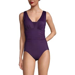 Lands' End Womens Slender Suit Grecian One Piece Swimsuit BlackBerry Plus 16w