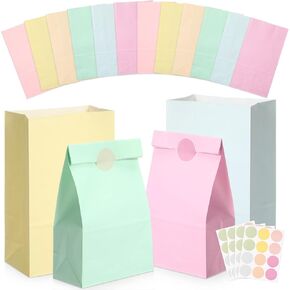 Skyygemm 36 Pcs Pastel Party Favor Paper Bags Pastel Candy Paper Gift Bags with Sticker 5.1 x 3.2 x 9.5'' for Baby Shower Birthday Wedding Party Anniversaries(Macaron Colors)
