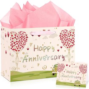 Rumia Anniversary Party Gift Bag with Tissue Paper, Greeting Card, Wedding & Christmas Party Supplies