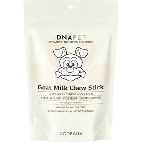 Goat Milk Chew Sticks for Dogs Supplement - High Protein, Beef Collagen, Cheese & Probiotics - Medium Dogs 20 to 55 Lbs - Non-GMO, Gluten-Free, Grain-Free, Air-Dried & Handcrafted - 3-Count