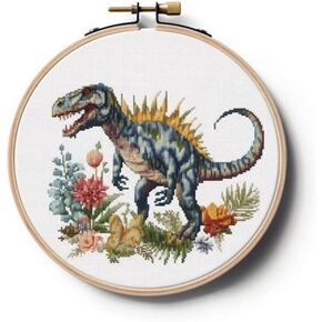 Generic Counted Easy Cross Stitch Kits Dinosaur Color Stamped Embroidery for Starter Kits DIY 11CT Stamped Patterns Embroidery Needlework Kit Supplies 12 Inch Hoop Included(12-X), ZGF-XIUPE 98ADK12
