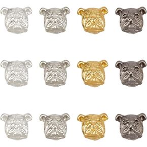 OLYCRAFT 12Pcs Bulldog Head Beads with 2mm Hole Golden/Platinum/Silver/Black Alloy Puppy Beads European Style Spacer Beads Animal Shaped Loose Beads for Necklace Bracelet Pendant Jewelry Accessories