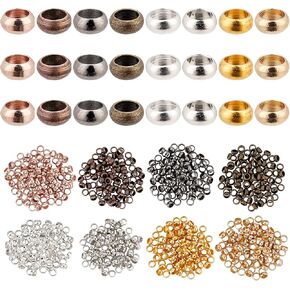 PH PandaHall 800pcs Rondelle Crimp Beads in 8 Colors - 4mm Space Stoppers & Spacer Beads - Clamp End Stopper - Crimping Accessories for DIY Necklace & Bracelet Jewelry