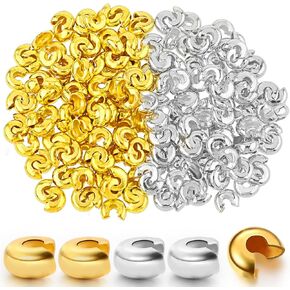 200pcs 5mm Crimp Bead Knot Covers Metal Half Round Open Crimp Beads Knot Covers Caps Jewelry Crimp Covers for Craft Supplies DIY Jewelry Making Accessory, Gold and Silver