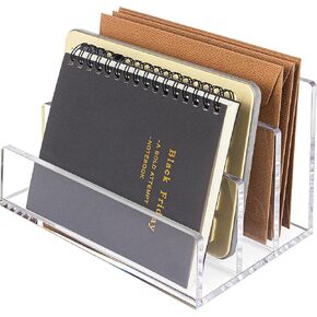 Acrylic Mail Organizer File Sorters for Desk,3-Section Laddered Desktop Vertical Letter Holder,Desk Organizer Workspace Organizer