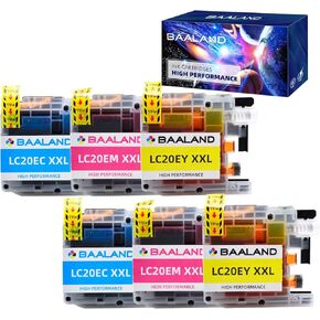 LC20E Ink Cartridges Super High Yield LC20EXXL Replacement for Brother LC20EBK LC20EM LC20EC LC20EY Compatible for Brother MFC-J985DW J5920DW J775DW J985DWXL Printer (2BK, C, M, Y) 5-Pack