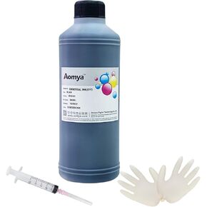 Aomya Black Ink Refill Kit 500ml Universal Dye Bulk Ink for Canon HP Epsn Brother Inkjet Printers Refillable Cartridge CISS CIS System (16.9 oz) with Syringe&Glove