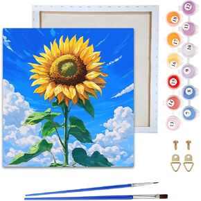 Reofrey Framed Paint by Numbers Kit for Adults & Beginner - 8x8 Inch Canvas Cat Paint by Numbers - Animals Educational & Creative Art Set for Beginners - Perfect for Home Wall Decoration