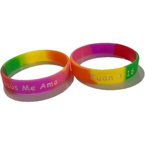 Spanish Jesus Loves, Me Jesus Me Ama, Juan 3:16, Religious Inspirational Christian Rubber Silicone Bracelets Small Spanish Party Favors Spanish Wristband Bulk (50 Count)