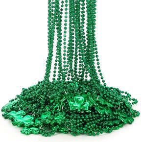 Hillban 72 Pcs St. Patrick's Day Shamrock Beads Necklace Bulk Green Clover Necklace Leprechaun Necklace Lucky Plastic Jewelry Irish Saint Patty's Day Party Favors Costumes Accessories for Men Women