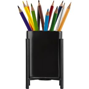 Ceramics Desk Pen Holder Modern Art Pencil Cup Pot Desk Organizer Makeup Brush Holder for Home and Office(Black Square)
