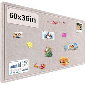 Large Bulletin Board, 60x36 Inches Cork Board Alternative, Large Felt Board Decorative Pin Board for Wall, Foldable Photo Board Self-Adhesive Vision Board with 36 Pushpins Light Khaki