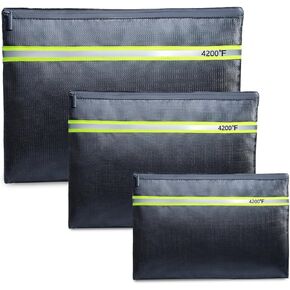 Fireproof Document Bag – 3 Pack (15" x 11", 13" x 9.7", 10.5" x 8") Fireproof & Water- proof Document Organizer | Document Holder with Zipper Secure for Cash, Passports, Check& More