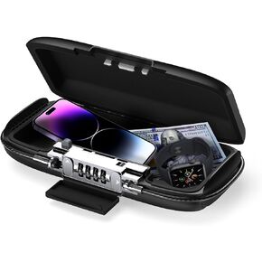 ORIA Portable Safe Box, Personal Lock Box, 4 Digit Combination Security Box, Lockable Beach Travel Safe with Steel Cable, Writable Design, for Car, Home, Office, Outdoor