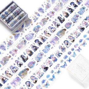 6 Rolls pet Tape Stickers for journaling Pre-Cut pet Washi Tape Stickers for Scrapbooking People Stickers Tape journaling Girl Pattern Sticker Rolls for Scrapbooking