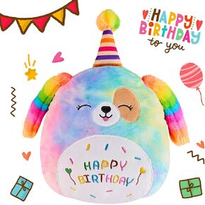 Rainbow Birthday Plush Pillow, 12''Dog Soft Stuffed Animals Toy, Home Room Kawaii Puppy Stuffed Aniamls Decoration, Sleeping Pillow, Party Birthday Gifts for Kids Toddlers, Boys Girls