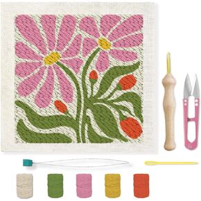 BEUNITONE Flower Beginners Punch Needle kit Handcraft Embroidery Starter Kits for Adults Flowers and Plants Punch Stitching Kit with Instruction Square Punch Needle Frame for Wall Decor 9.4'' x 9.4''